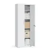An open white metal storage cabinet with shelves filled with items. Náhled obrázku produktu