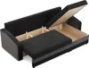 A black and gray sectional sofa with storage compartments open. Produktbild-Vorschau