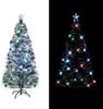 A split image showing a pre-lit fiber optic Christmas tree on a white background and the same tree on a black background with lights illuminated. Náhľad obrázku produktu