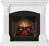 A white electric fireplace with a brick-lined interior and glowing logs. Produktbild-Vorschau