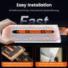 A hand is shown installing a screen protector onto a phone using a template. There are also close-up shots of the installation process and the final product. Produktbild-Vorschau