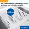 Interior view of a white freezer with removable baskets, highlighting organization and accessibility. Produktbild-Vorschau