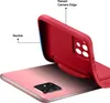 A red phone case is shown being placed onto a pink smartphone. Produktbild-Vorschau