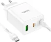 A white Hoco N33 35W charger with a USB-C cable plugged into one of its ports, shown on a white background. Produktbild-Vorschau