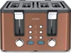 A copper-colored 4-slice toaster with digital displays and control buttons. Voir les images du produit