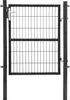 A black metal garden gate with a silver handle, shown in front of a white background. Produktbild-Vorschau
