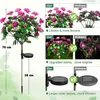 Collage of images showing a solar-powered artificial flower light, comparing its features to an 'ordinary' version. Náhled obrázku produktu