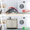 Comparison of a messy laundry area with a pile of clothes versus a tidy laundry area with a two-compartment laundry basket. Voir les images du produit