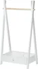 A white children's coat rack with a bamboo hanging rod and a storage tray at the bottom. Voir les images du produit