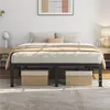 A black metal bed frame with a mattress and bedding, placed in a bedroom setting with nightstands and artwork on the wall. Produktbild-Vorschau