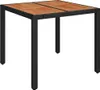 A square table with a wooden top and black rattan legs on a white background. Produktbild-Vorschau