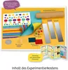 A flat lay of materials for building a kaleidoscope, including a cardboard tube, mirrors, colorful paper, stickers, and instructions. Anteprima dell’immagine prodotto