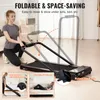 A woman is demonstrating how to fold a treadmill, with inset images showing its slim profile and portability. Anteprima dell’immagine prodotto