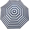 A top-down view of an open umbrella with a navy and white striped pattern. Voir les images du produit