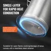 Close-up of the bottom of a stainless steel pot with glowing blue rings indicating heat conduction, accompanied by descriptive text. Náhled obrázku produktu
