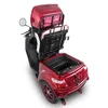 A red electric scooter with its storage compartments open, shown from a high-angle perspective against a white background. Produktbild-Vorschau