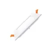 A white square LED panel light with orange clips is shown against a white background. Produktbild-Vorschau