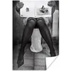 MuchoWow® Poster Toilette - Frau - Buch - Schwarz - Weiß Produktbild-Vorschau 1