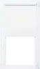A white roller blind with a cassette and side guides, shown in a window frame. Produktbild-Vorschau