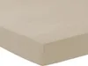 A close-up, angled view of a taupe-colored fitted sheet or mattress cover, likely for a massage or treatment table, against a white background. Produktbild-Vorschau