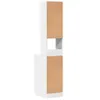 A tall, narrow kitchen cabinet with a brown wood-effect panel on the top and bottom sections, and an open shelf in the middle. Produktbild-Vorschau