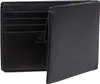 A black leather wallet is shown open, revealing card slots. Produktbild-Vorschau