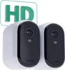 Two white and black outdoor security cameras are shown against a white background, with an "HD" graphic overlay. Anteprima dell’immagine prodotto