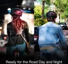Split image showing two cyclists wearing helmets, one at night and one during the day. Anteprima dell’immagine prodotto