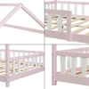 A collage of four close-up images showing details of a pink children's house bed frame. Anteprima dell’immagine prodotto
