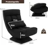 A product image showing a black floor chair with dimensions indicated by text and lines. Produktbild-Vorschau