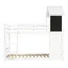 A white bunk bed with a house-like structure on top, featuring a chalkboard and a door. Anteprima dell’immagine prodotto