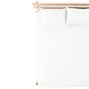 A top-down view of a white bed with two white pillows on a wooden bed frame. Produktbild-Vorschau