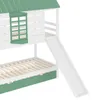 A close-up view of a white and green bunk bed with a slide and a pull-out bed. Náhled obrázku produktu
