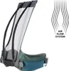 A close-up view of a backpack's back panel and hip belt, with a graphic illustrating an air flow system. Produktbild-Vorschau