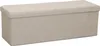 A beige storage ottoman is shown against a white background.