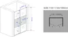 A technical drawing of a shower enclosure with dimensions and a top-down view indicating size range. Produktbild-Vorschau