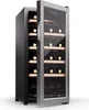 A wine cooler with the door ajar, displaying wine bottles on wooden shelves. Náhľad obrázku produktu