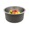 A round stainless steel sink filled with various fruits, presented on a white background. Náhled obrázku produktu