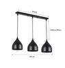 A black three-light pendant lamp with dimensions indicated by measurement lines and text. Produktbild-Vorschau