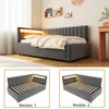 A bedroom scene with a bed and two smaller images showing different versions of the bed frame. Voir les images du produit