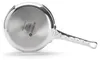 The bottom of a stainless steel saucepan is shown, angled diagonally. Voir les images du produit