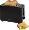 A black toaster with two slices of toast in the slots and two toasted sandwiches with lettuce in the foreground. Produktbild-Vorschau