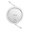 A white, circular charging cable organizer with a silver trim, showing the Baseus logo and '100w' text. Anteprima dell’immagine prodotto