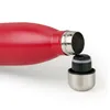 A close-up shot of a red insulated water bottle with its cap removed, showing the opening and the cap next to it. Voir les images du produit