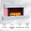 A modern white electric fireplace with a realistic flame effect and colored LED lights. Náhled obrázku produktu