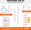 A collage of laboratory equipment for distillation, including flasks, condenser tubes, and accessories. Produktbild-Vorschau