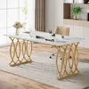 A modern office desk with a marble-like top and gold legs, set in a well-lit room with a window and curtains. Anteprima dell’immagine prodotto