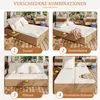 A collage of four different configurations of a rattan garden sofa set, showcasing various uses like tea time, sunbathing, movie time, and personal relaxation. Anteprima dell’immagine prodotto