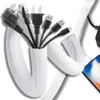 A bundle of various cables, including power plugs and USB connectors, are organized within a white mesh cable sleeve. Náhľad obrázku produktu