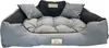 A dog bed with two small pillows and a black headrest, set against a white background. Voir les images du produit